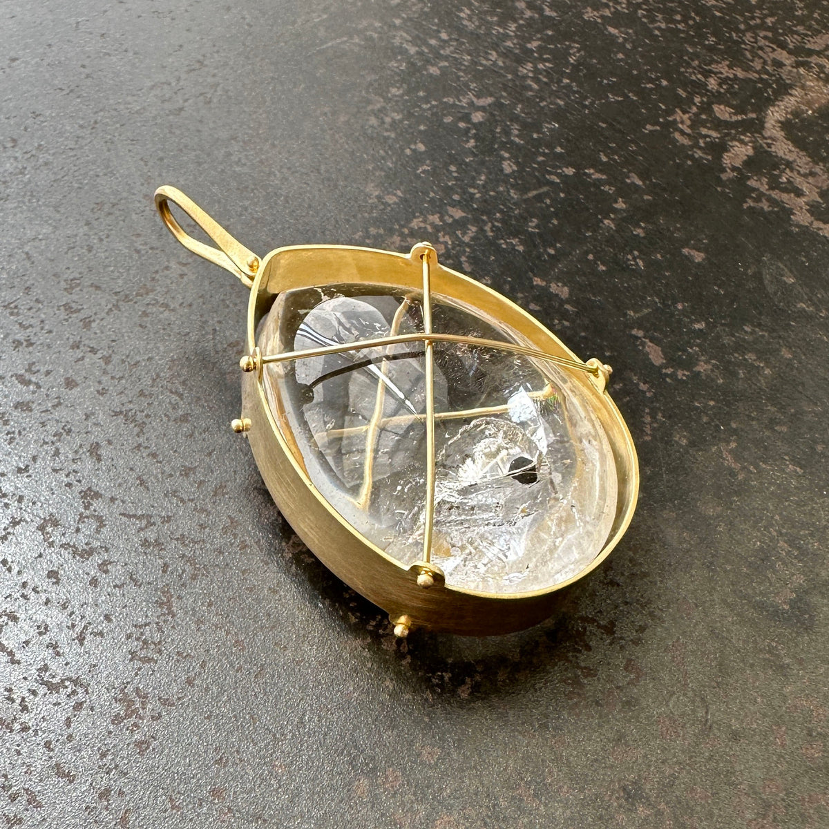 enhydro quartz, 18k gold pendant, one of a kind jewelry, fine jewelry, hilary finck jewelry, captured collection, handmade jewelry, unique jewelry.