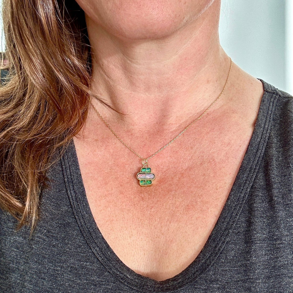 boulder opal necklace, hilary finck jewelry, captured, 18k gold, one of a kind, fine jewelry, handmade jewelry, unique jewelry
