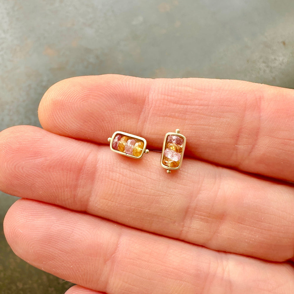 sapphire stud earrings, 14k gold jewelry, hilary finck jewelry, gold jewelry, gold stud earrings, fine jewelry, unique jewelry, captured collection.