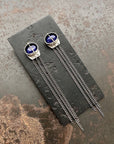 silver lapis lazuli earrings with silver chains dangling
