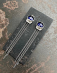silver lapis lazuli earrings with silver chains dangling