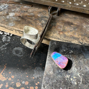 Captured True Blue Stripe Opal Ring