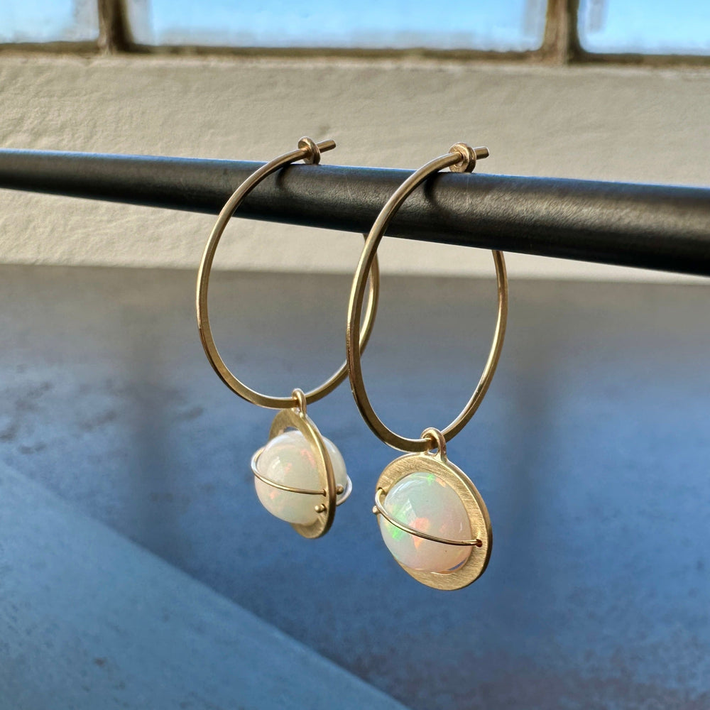 
                
                    Load image into Gallery viewer, Captured Bliss Opal Orb Hoop Earrings
                
            