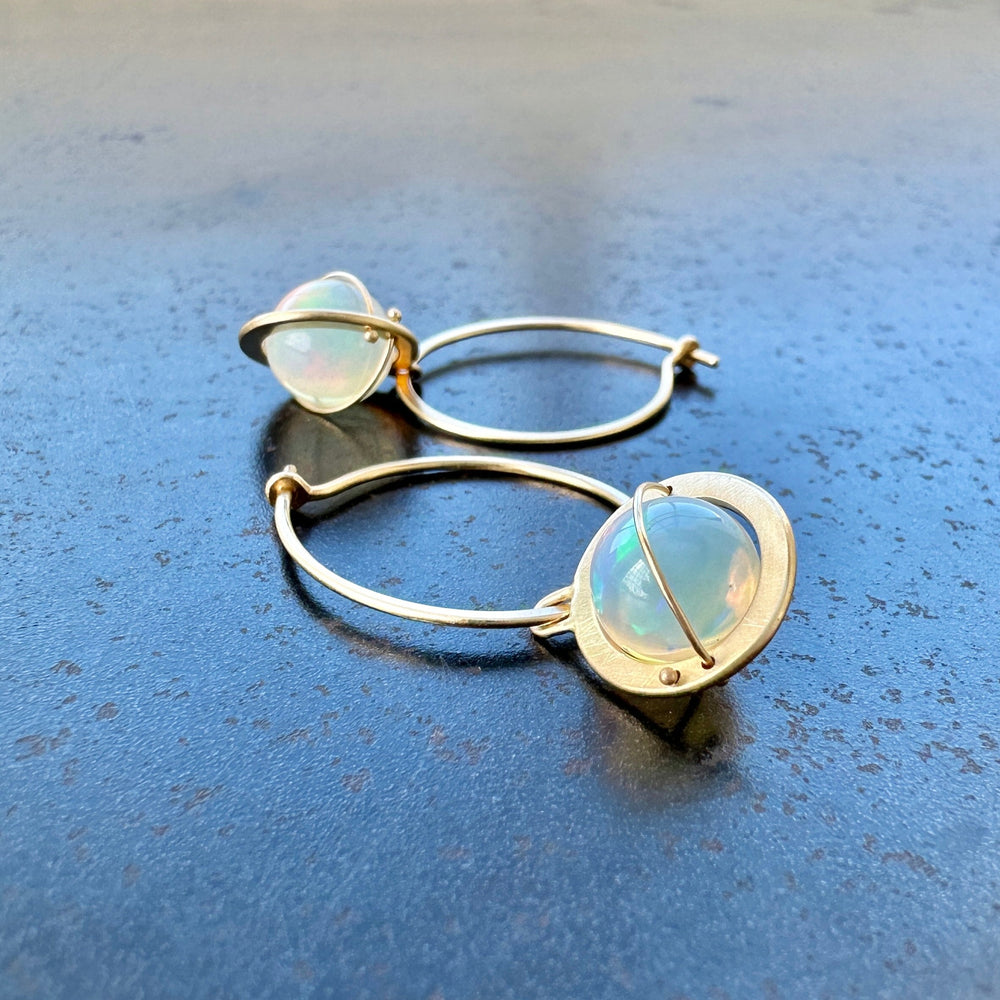Captured Tranquility Opal Orb Hoop Earrings