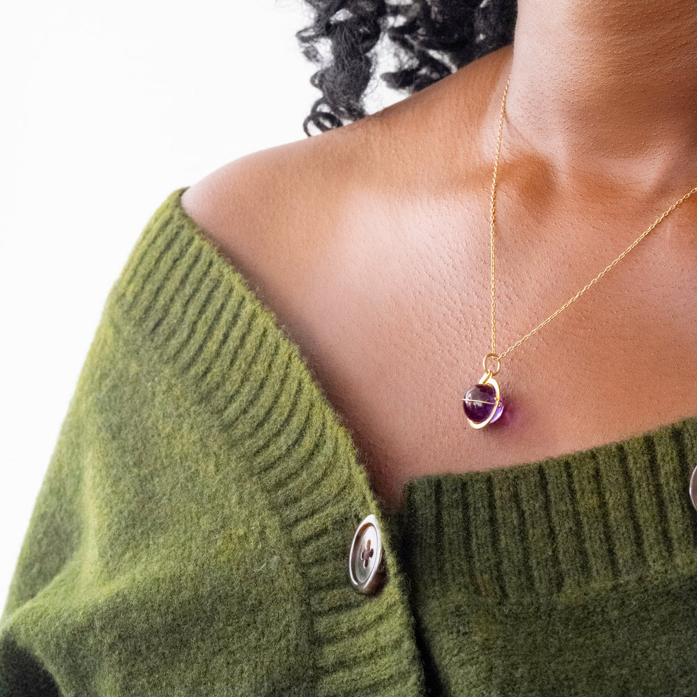 amethyst, amethyst orb, amethyst pendant, amethyst necklace, purple necklace, 18k gold, fine jewelry