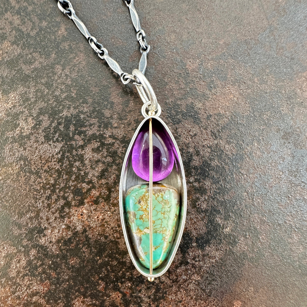 Captured Amethyst and Turquoise Necklace