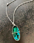 One of a Kind Chrysocolla Pendant Necklace in Sterling Silver & 14k Gold