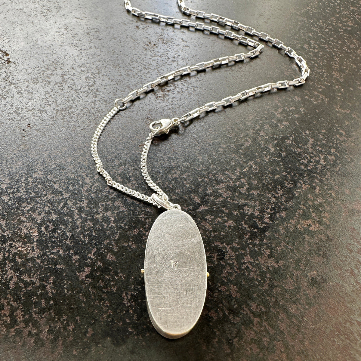 One of a Kind Chrysocolla Pendant Necklace in Sterling Silver &amp; 14k Gold