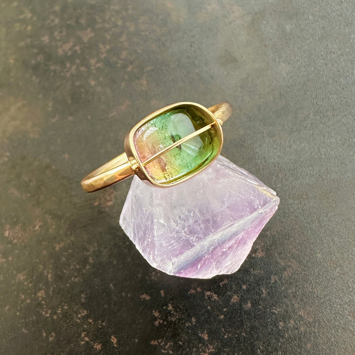 bicolor tourmaline ring in 18 gold
