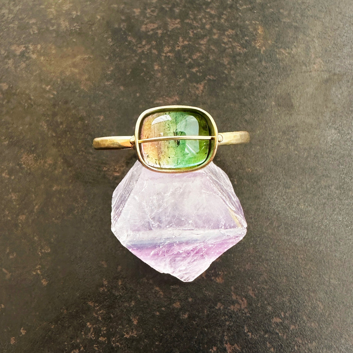 bicolor tourmaline ring in 18 gold