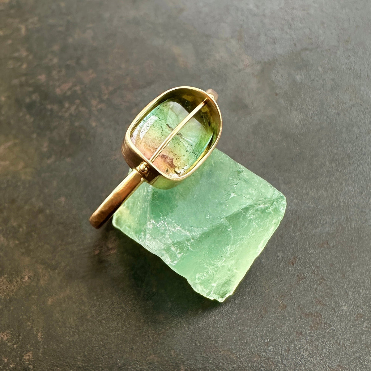 bicolor tourmaline ring in 18 gold