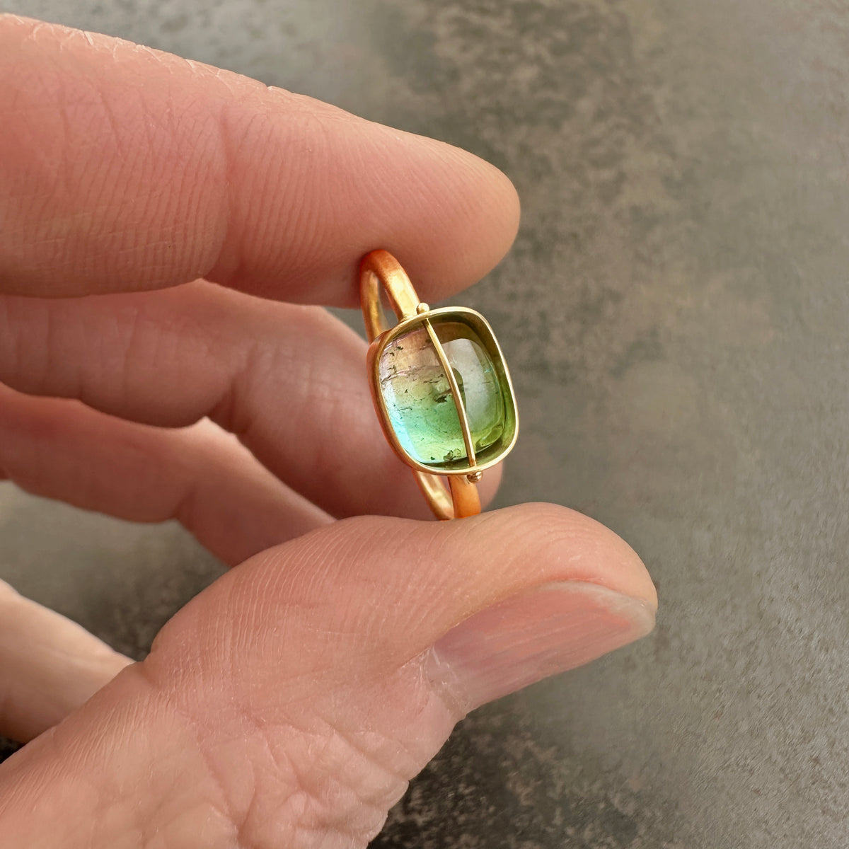 bicolor tourmaline ring in 18 gold