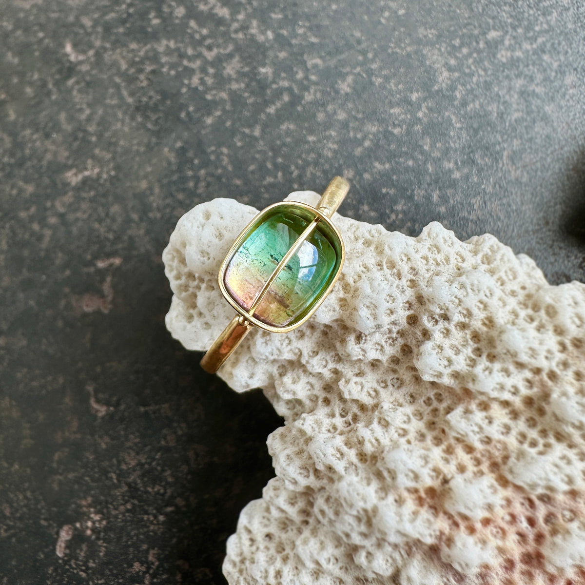 bicolor tourmaline ring in 18 gold