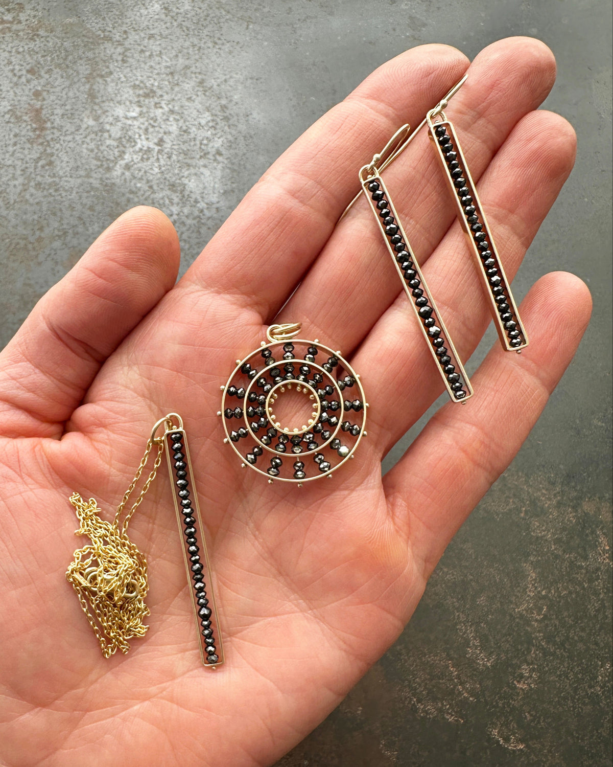 Black Diamond Beaded Concentric Pendant