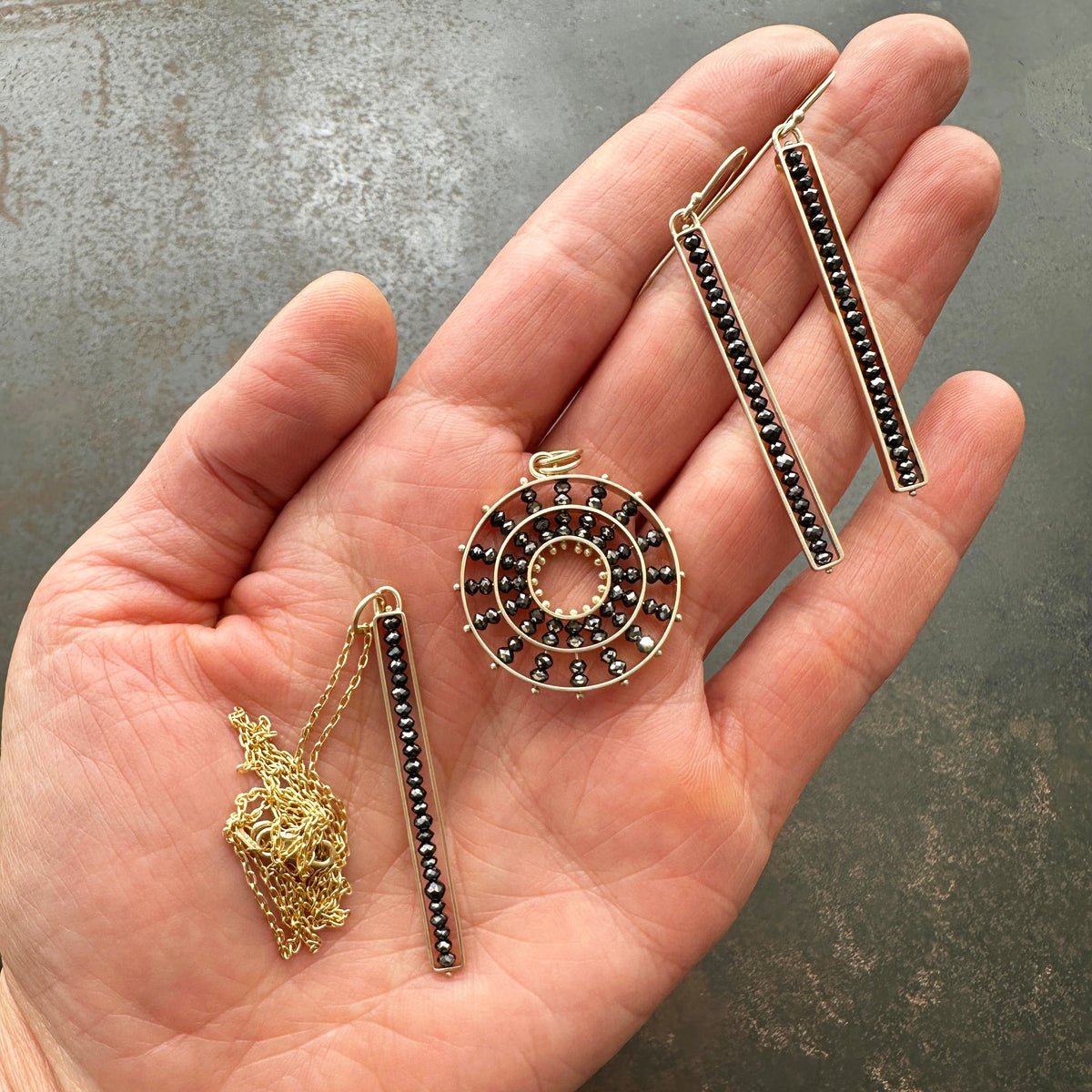 Black Diamond Beaded Stick Pendant