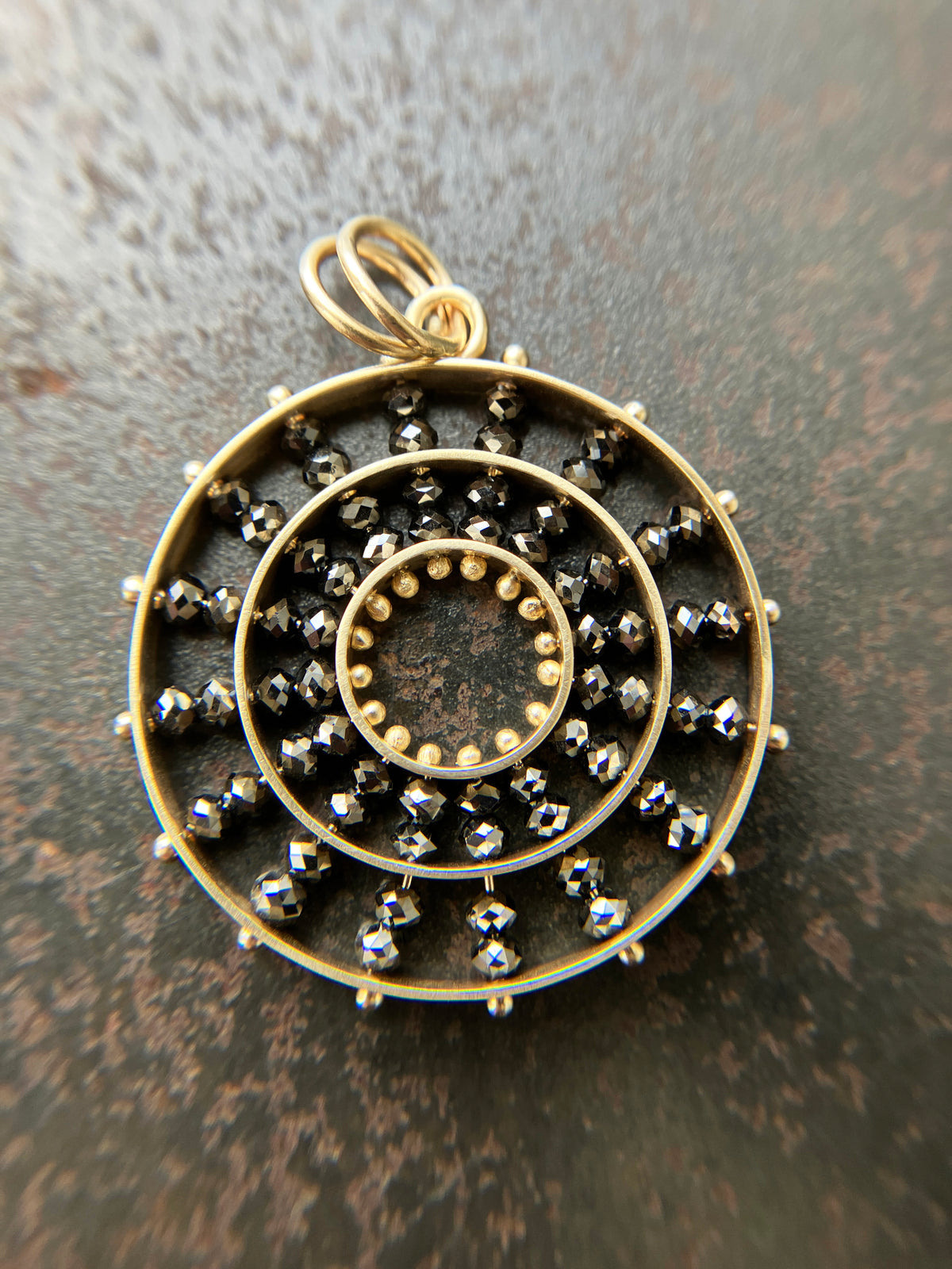 Black Diamond Beaded Concentric Pendant