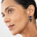 Boulder opal and black diamond triangle earrings