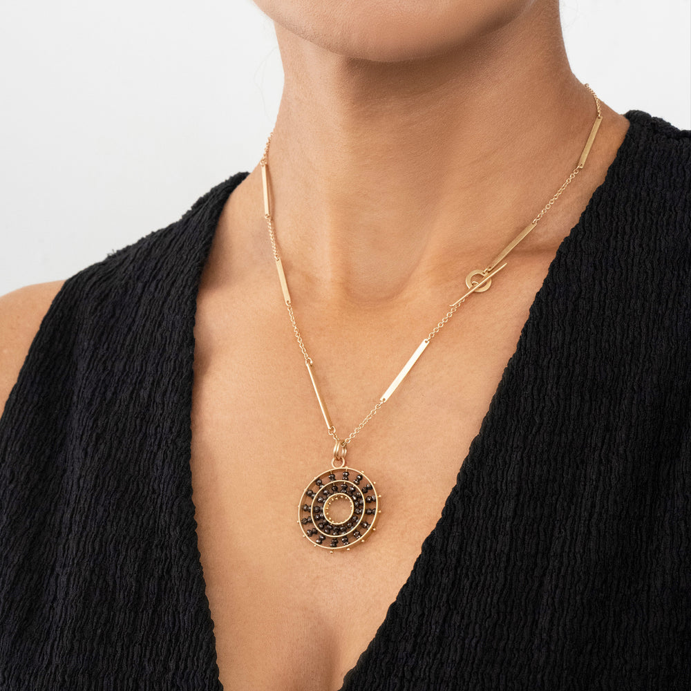 Black Diamond Beaded Concentric Pendant