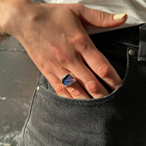 Captured True Blue Stripe Opal Ring