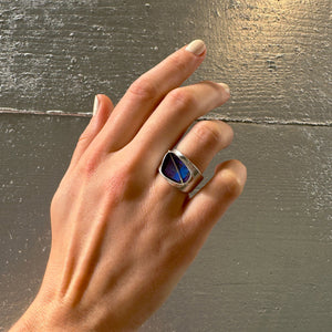 Captured True Blue Stripe Opal Ring