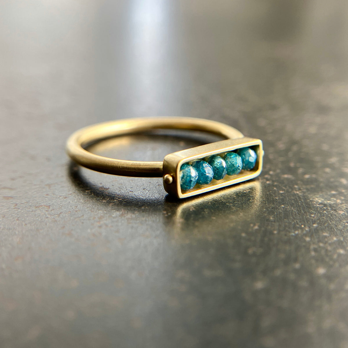 blue diamond, 18k gold, ring, bead ring, diamond bead ring