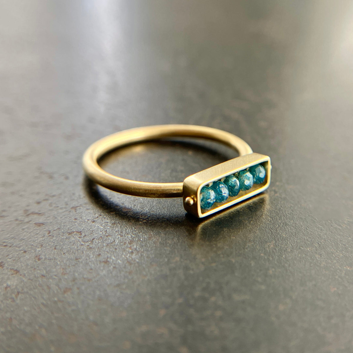 blue diamond, 18k gold, ring, bead ring, diamond bead ring