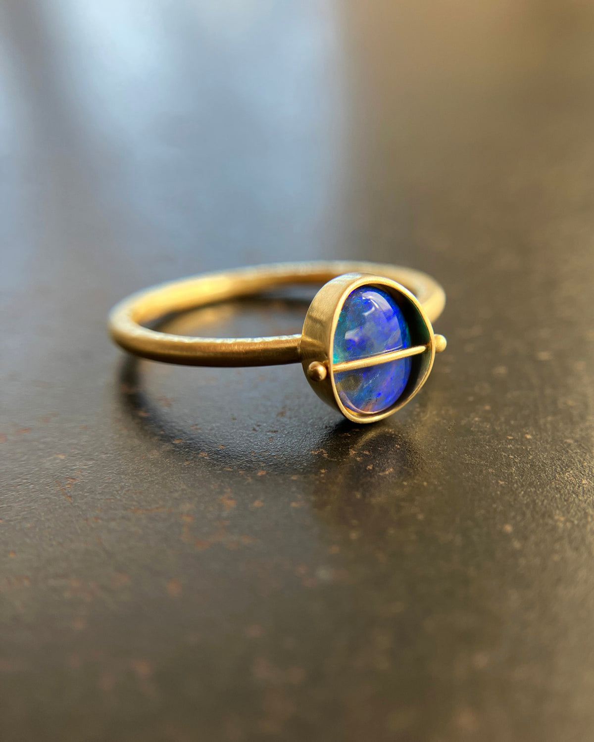 blue opal, opal ring, 18k gold ring, one of a kind ring