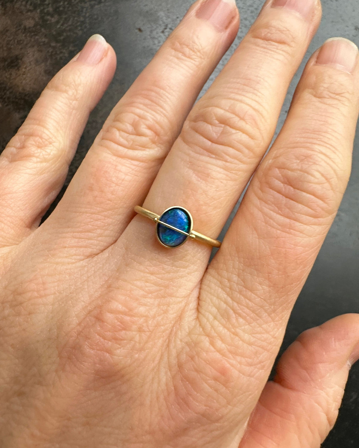 blue opal, opal ring, 18k gold ring, one of a kind ring