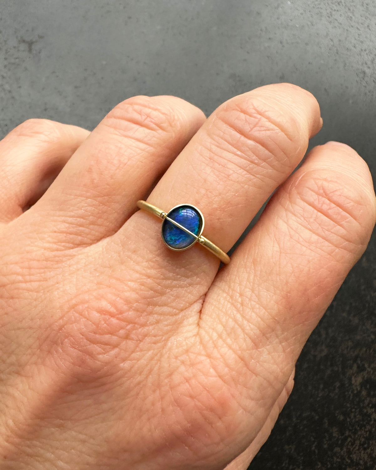 blue opal, opal ring, 18k gold ring, one of a kind ring