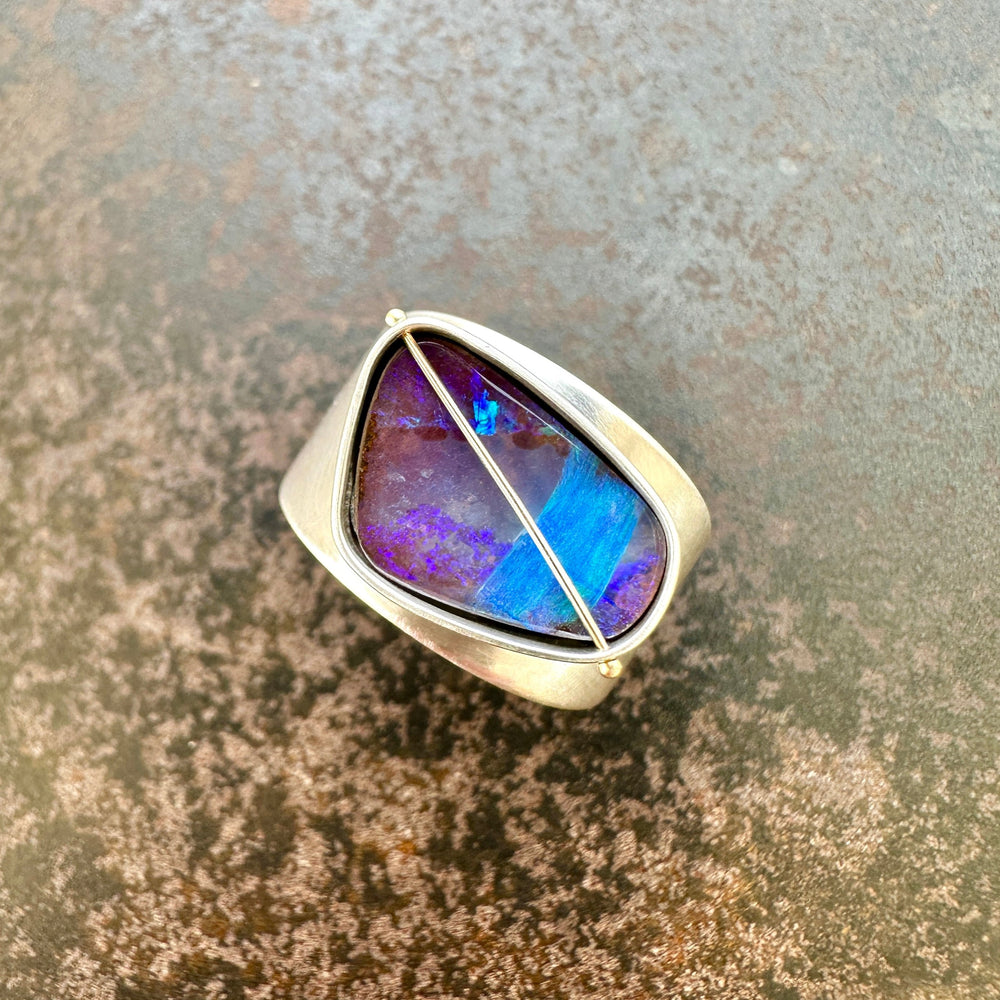 blue boulder opal ring, sterling silver, one of a kind, hilary finck jewelry, statement ring