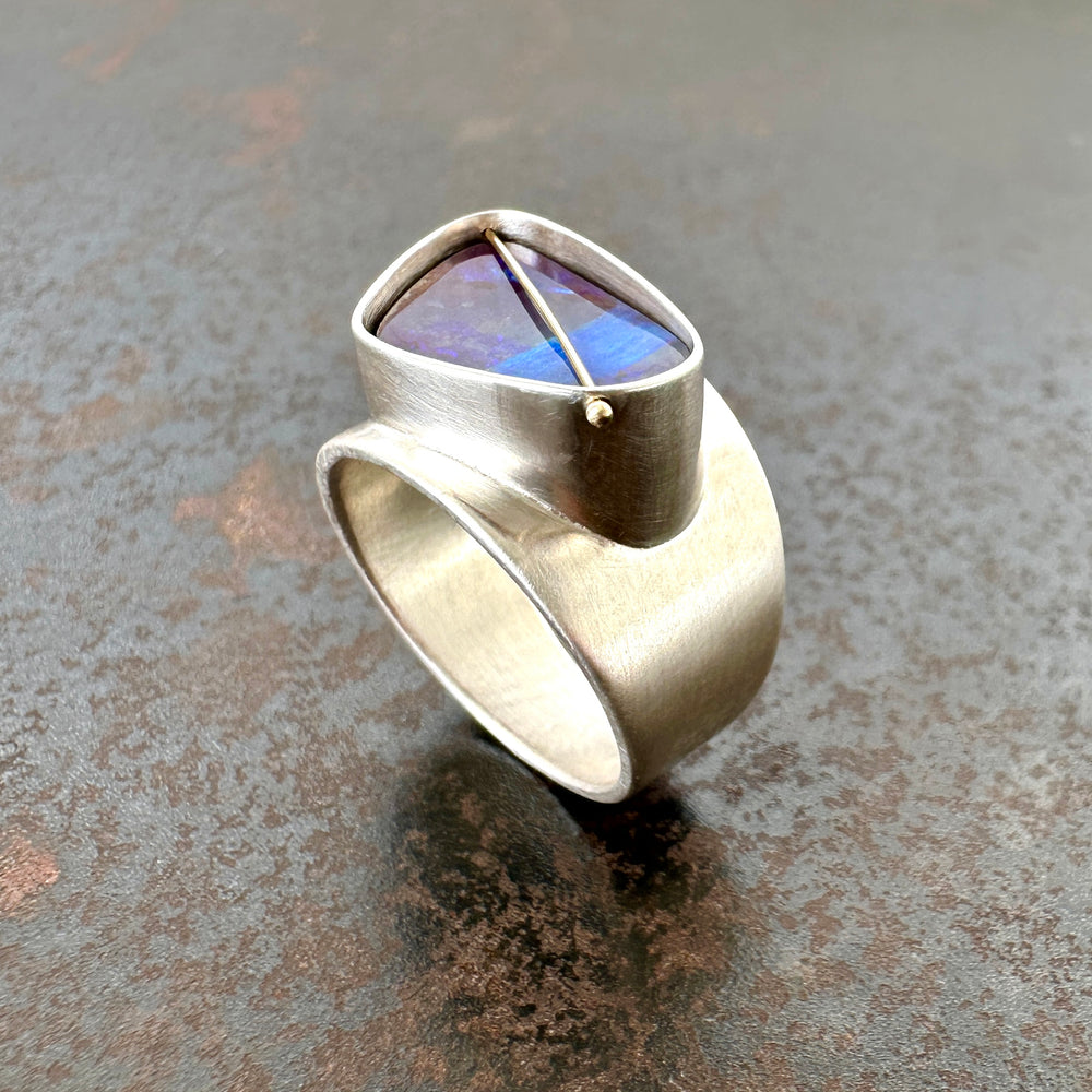 Captured True Blue Stripe Opal Ring