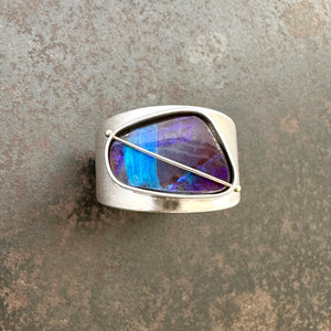 Captured True Blue Stripe Opal Ring