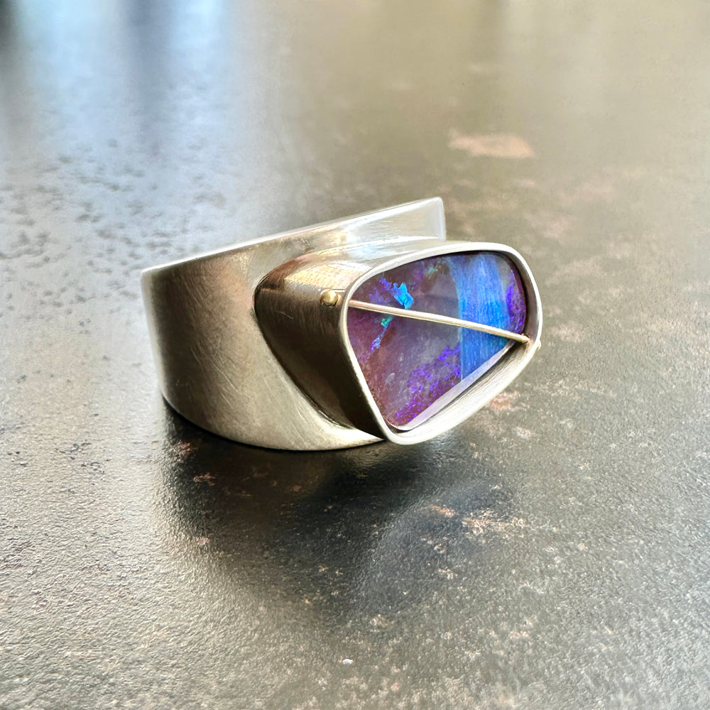 blue boulder opal ring, sterling silver, one of a kind, hilary finck jewelry, statement ring