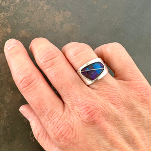 Captured True Blue Stripe Opal Ring