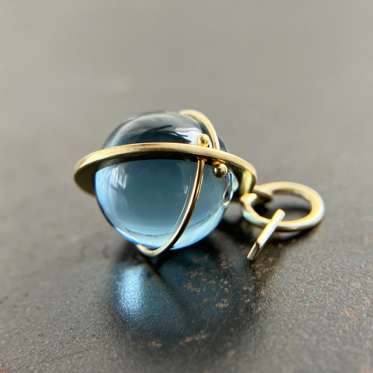 blue topaz pendant, topaz pendant, blue, london blue topaz, orb charm, fine jewelry, something blue, 18k gold, 18k gold charm