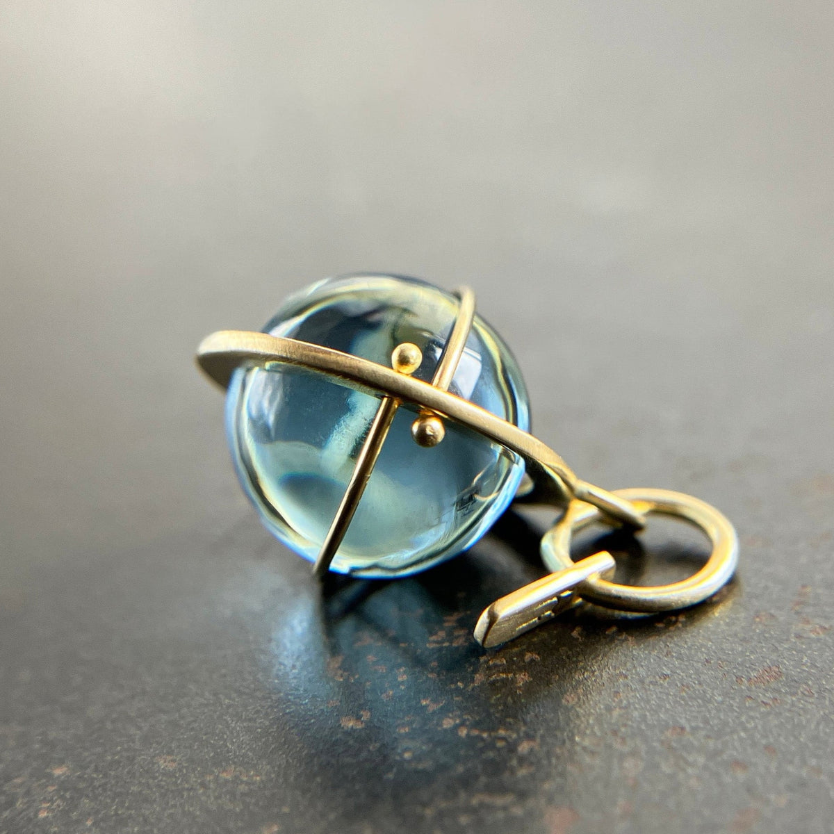 blue topaz pendant, topaz pendant, blue, london blue topaz, orb charm, fine jewelry, something blue, 18k gold, 18k gold charm