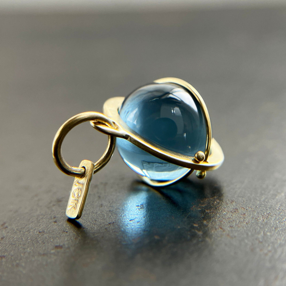 blue topaz pendant, topaz pendant, blue, london blue topaz, orb charm, fine jewelry, something blue, 18k gold, 18k gold charm