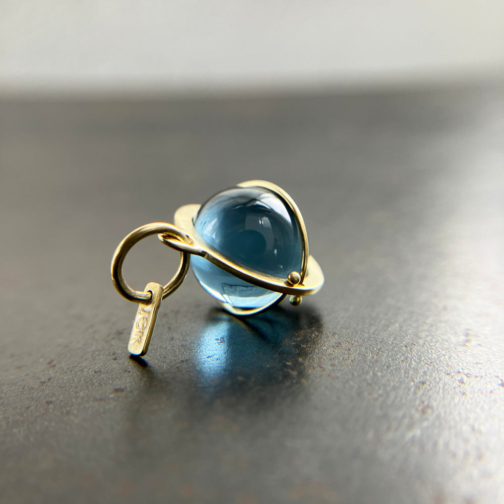 blue topaz pendant, topaz pendant, blue, london blue topaz, orb charm, fine jewelry, something blue, 18k gold, 18k gold charm
