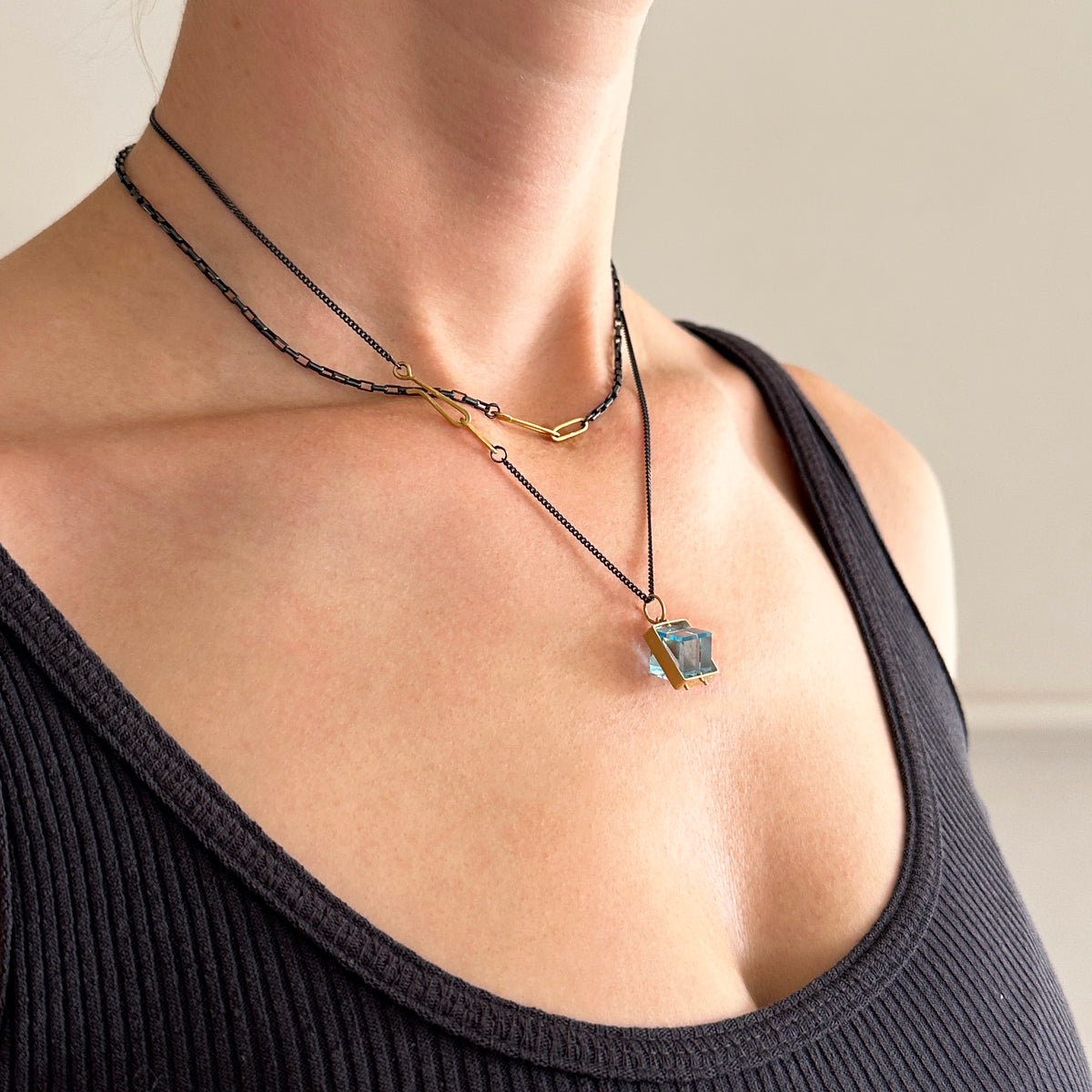 Captured® Blue Topaz Cube Pendant