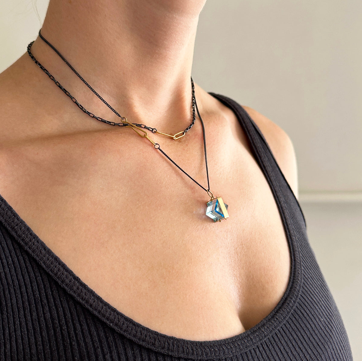 Captured® Blue Topaz Cube Pendant