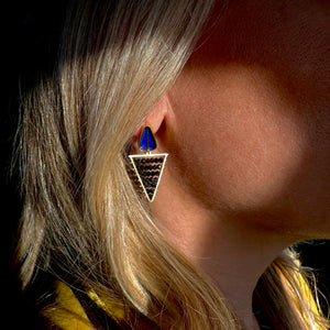 Boulder opal and black diamond triangle earrings