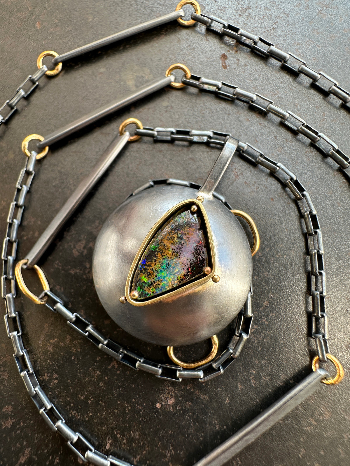 Captured® Boulder Opal Pendant with Mixed Metal Chain 18k Gold and Oxidized Sterling Silver