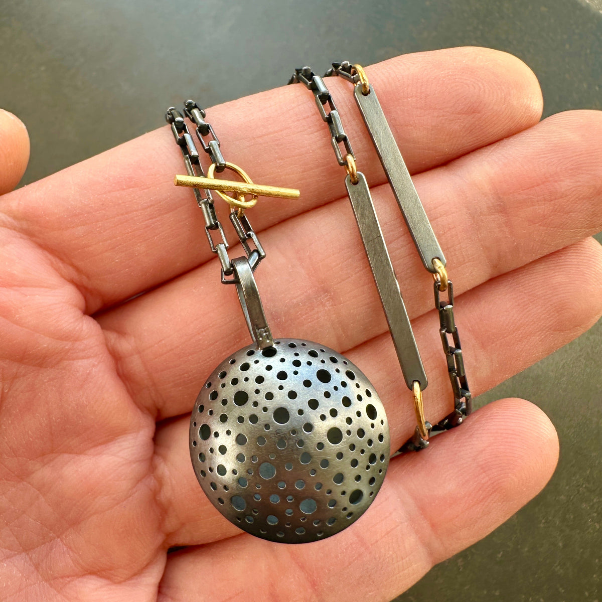 Captured® Boulder Opal Pendant with Mixed Metal Chain 18k Gold and Oxidized Sterling Silver