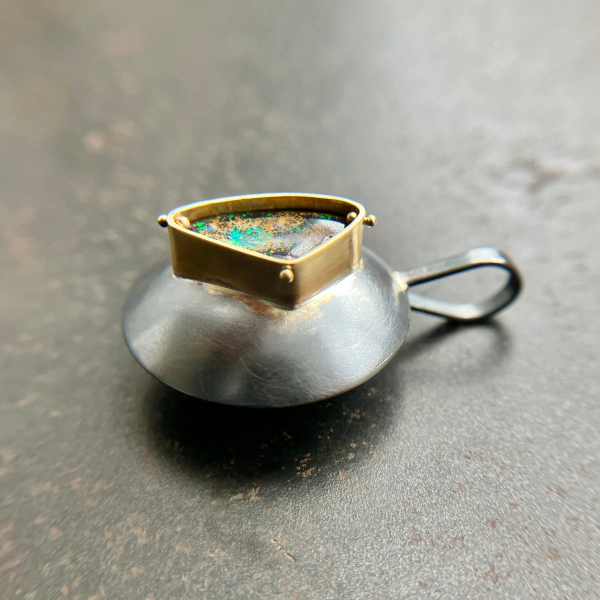Captured® Boulder Opal Pendant with Mixed Metal Chain 18k Gold and Oxidized Sterling Silver