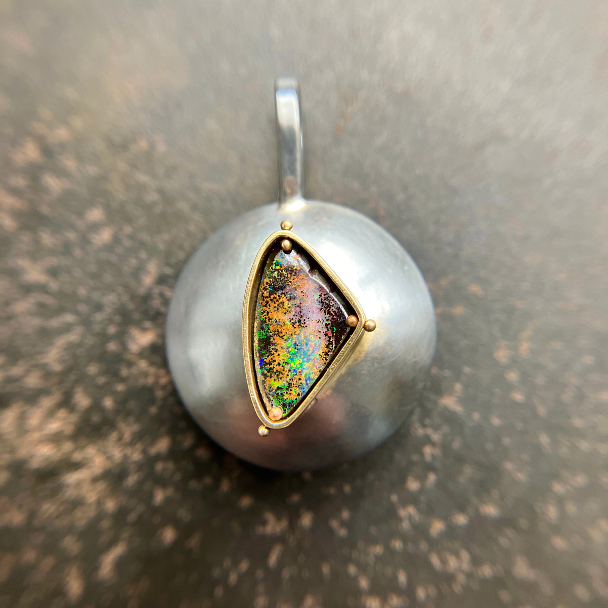 Captured® Boulder Opal Pendant with Mixed Metal Chain 18k Gold and Oxidized Sterling Silver