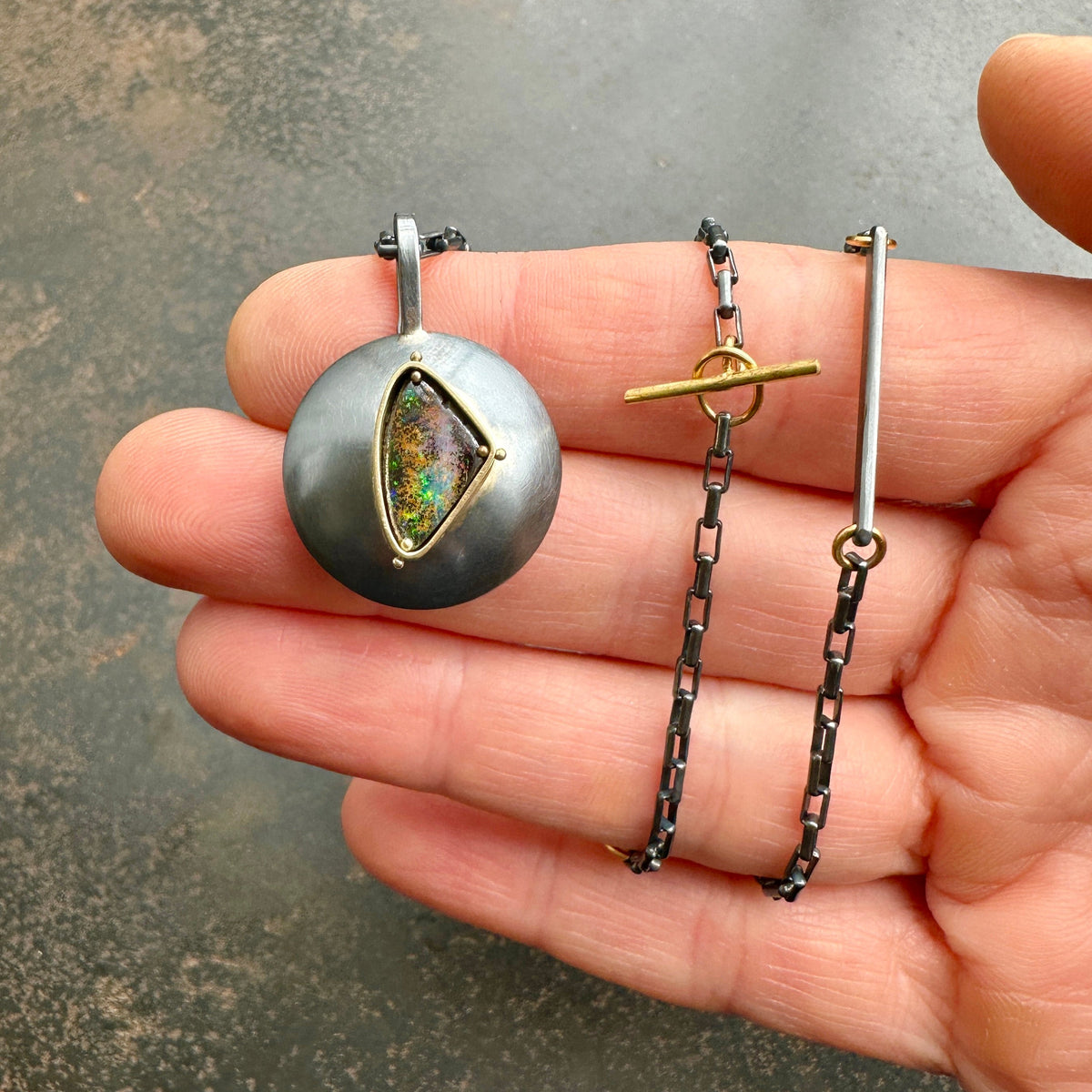 Captured® Boulder Opal Pendant with Mixed Metal Chain 18k Gold and Oxidized Sterling Silver