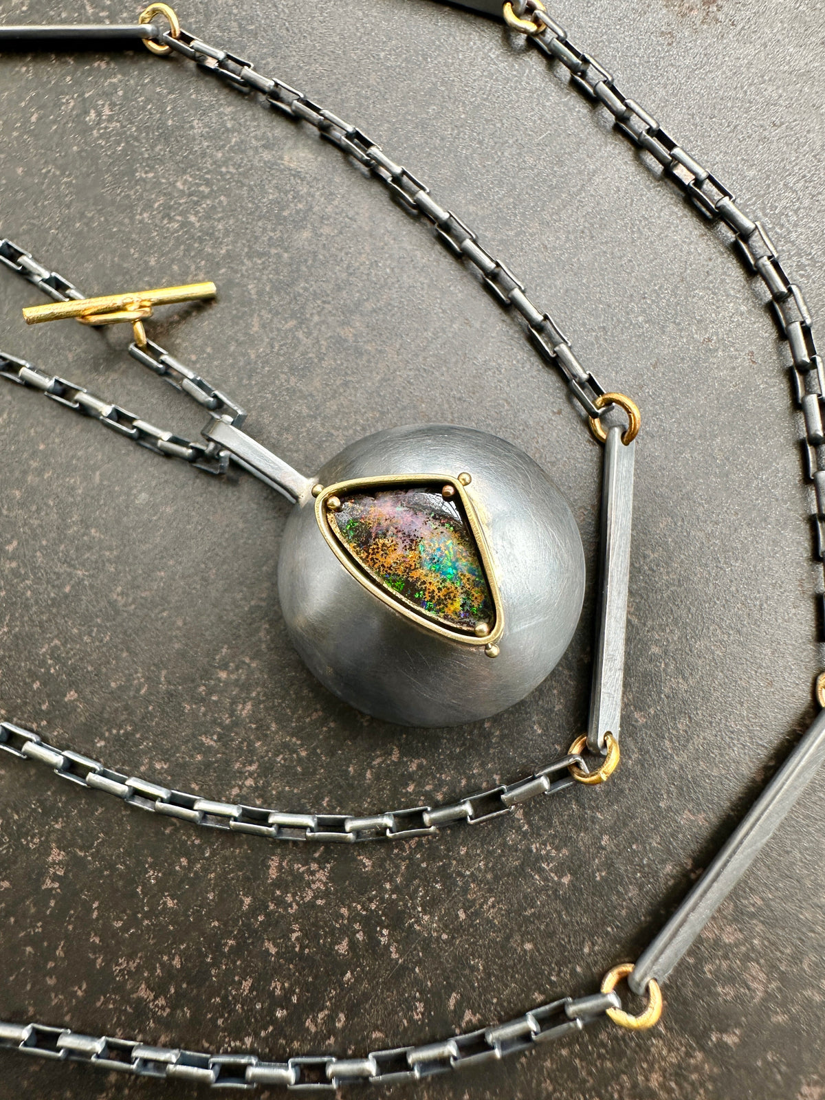 Captured® Boulder Opal Pendant with Mixed Metal Chain 18k Gold and Oxidized Sterling Silver