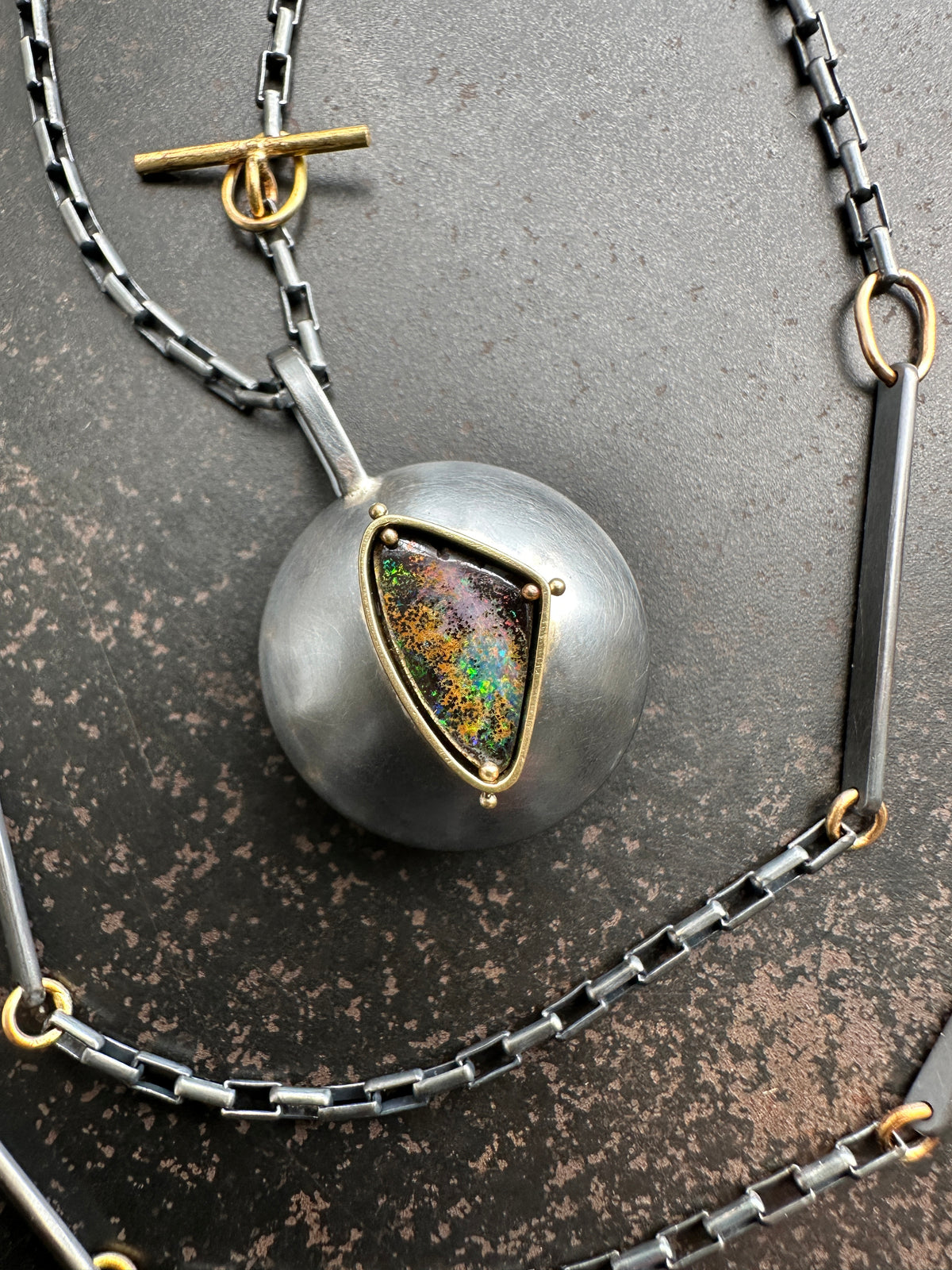 Captured® Boulder Opal Pendant with Mixed Metal Chain 18k Gold and Oxidized Sterling Silver
