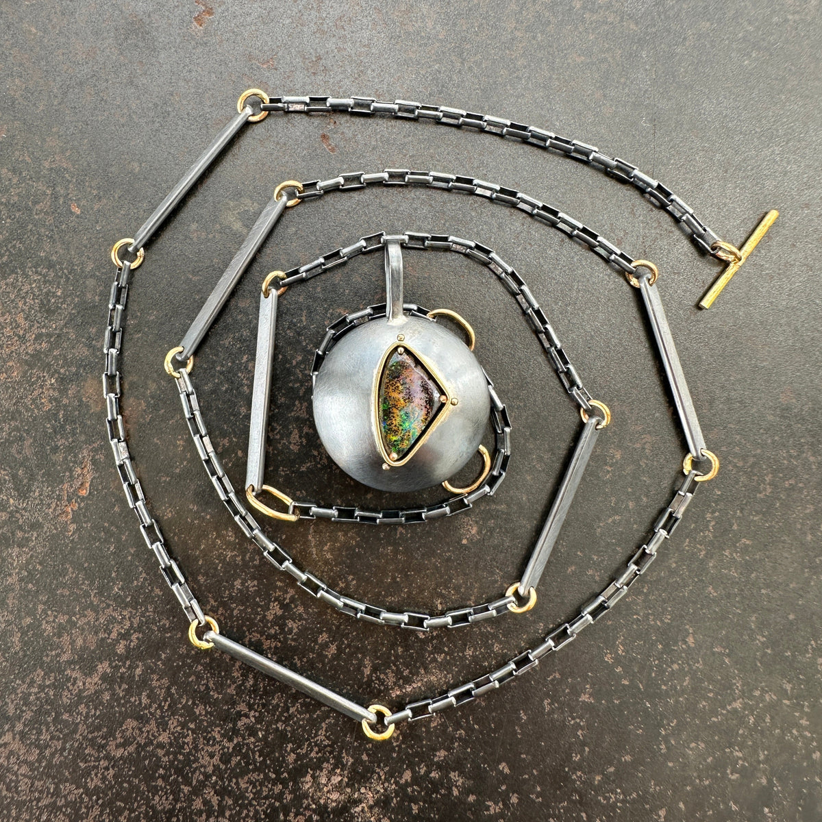 Captured® Boulder Opal Pendant with Mixed Metal Chain 18k Gold and Oxidized Sterling Silver