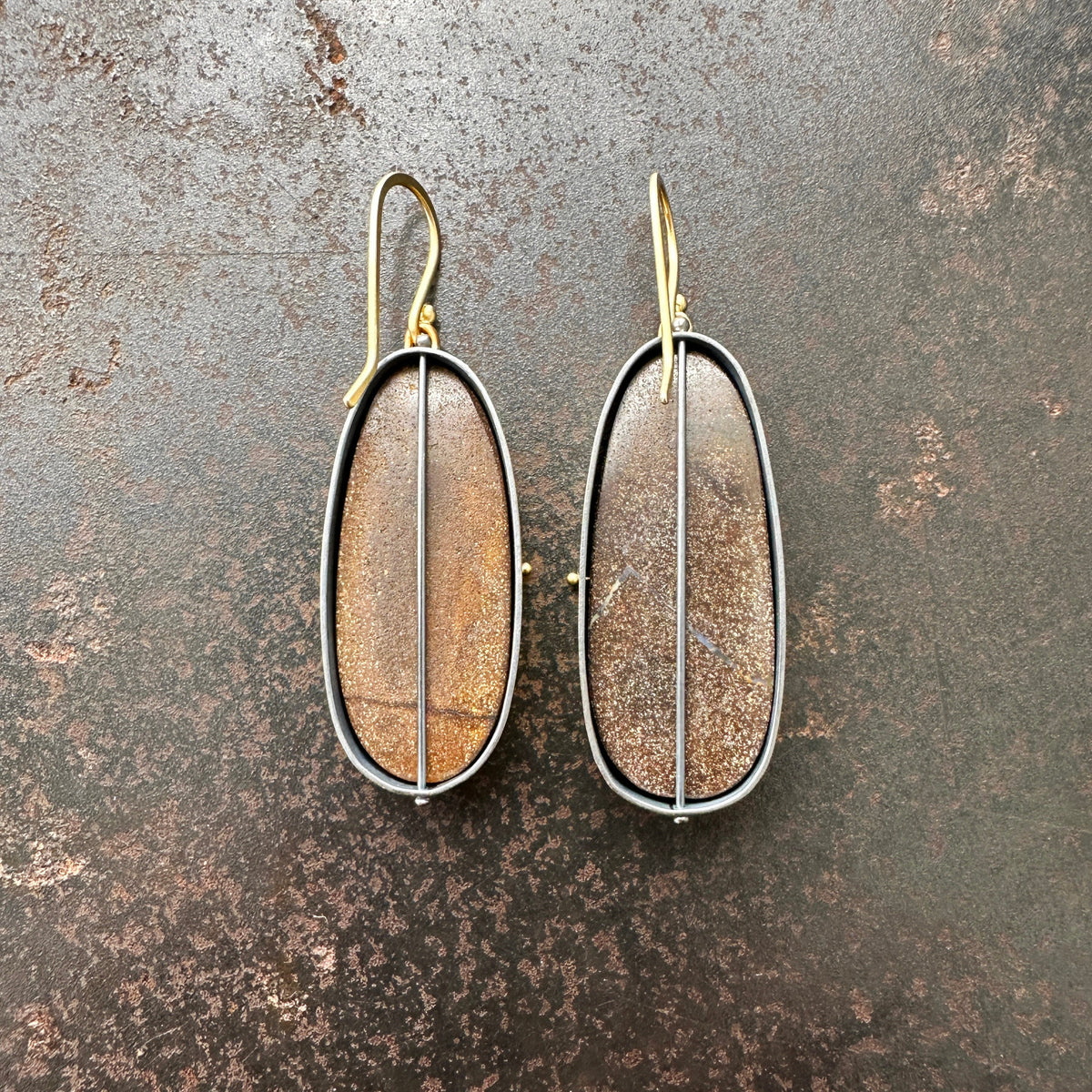 boulder opal, opal, earrings, opal earrings, 18k biimetal, 18k gold